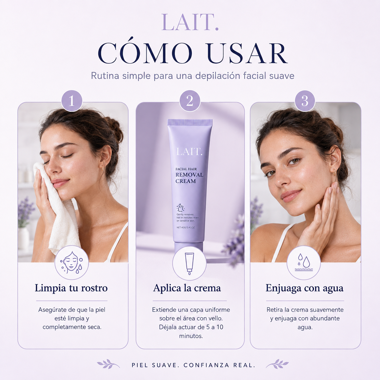 LAIT. - Crema Hidratante para la Eliminación del Vello Facial para Mujeres, Aceite Suave de Afeitado, 30g